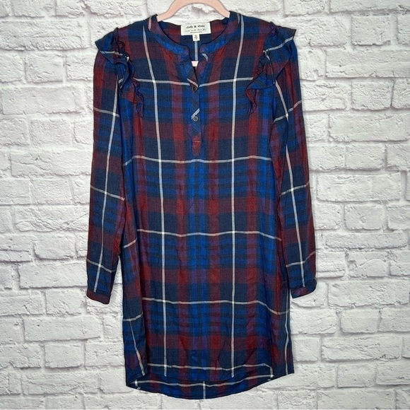 Anthropologie Cloth & Stone Plaid Ruffle T-Shirt Dress - Picture 4 of 12